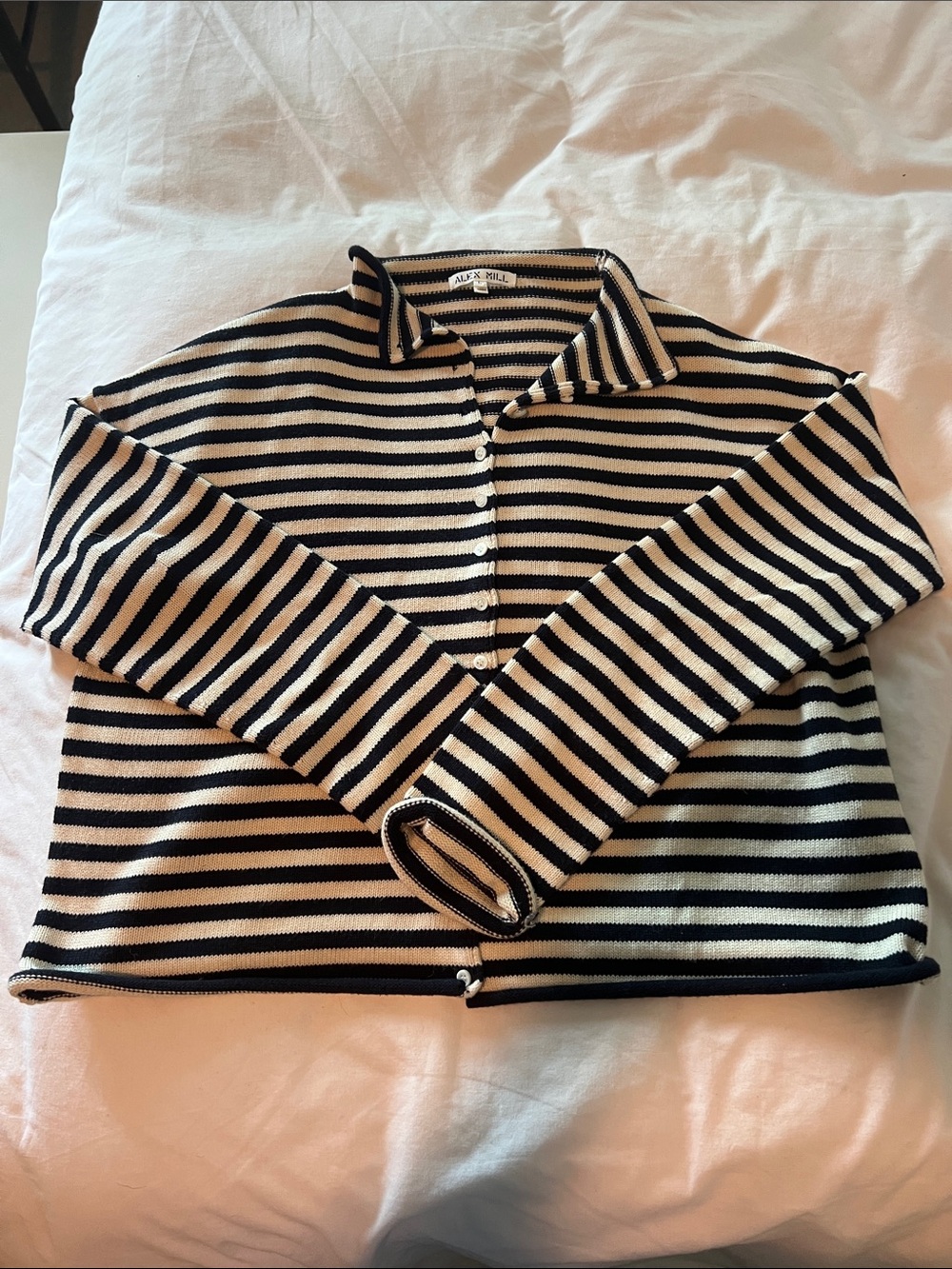Alex Mill Striped Taylor Cardigan Sweater - navy & ivory, size L